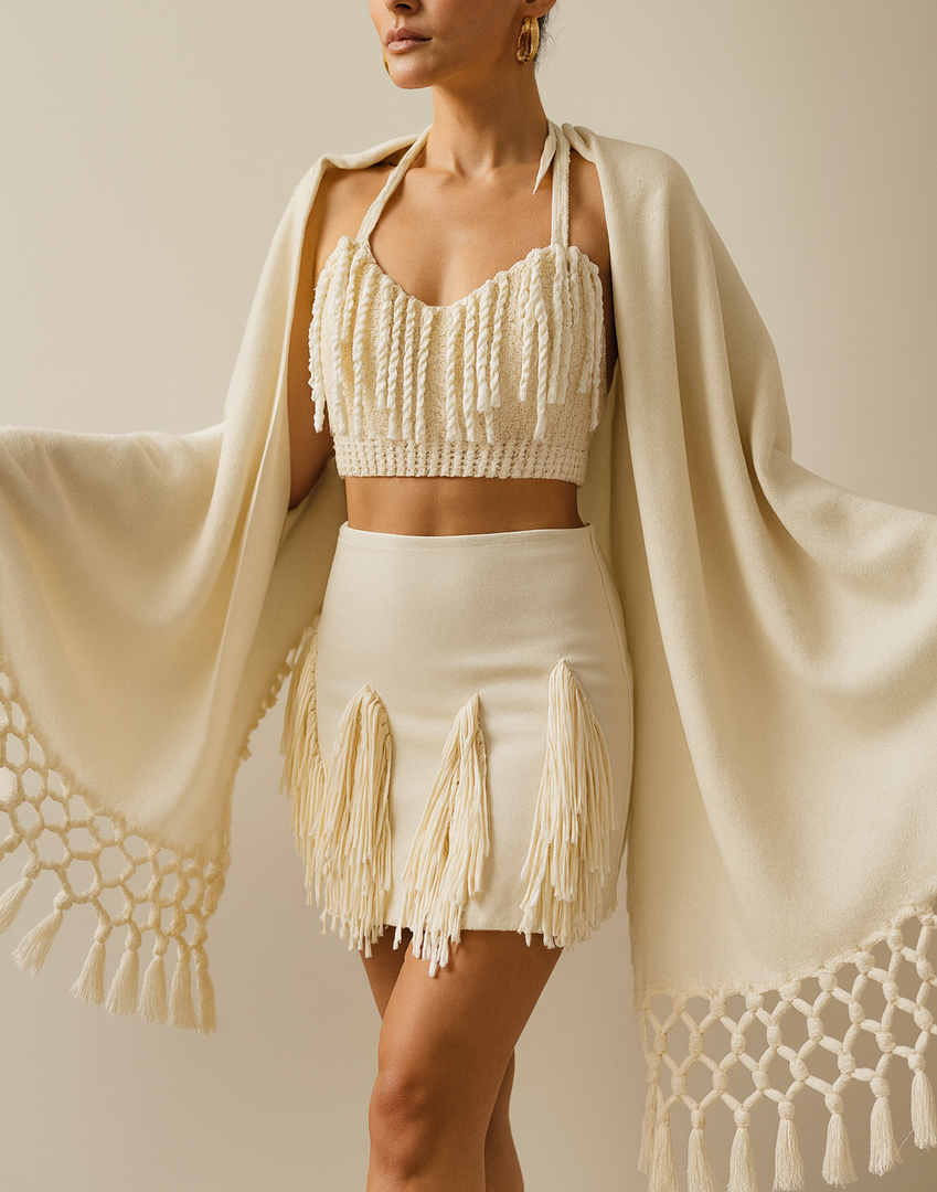 Antique White Fringe Cape