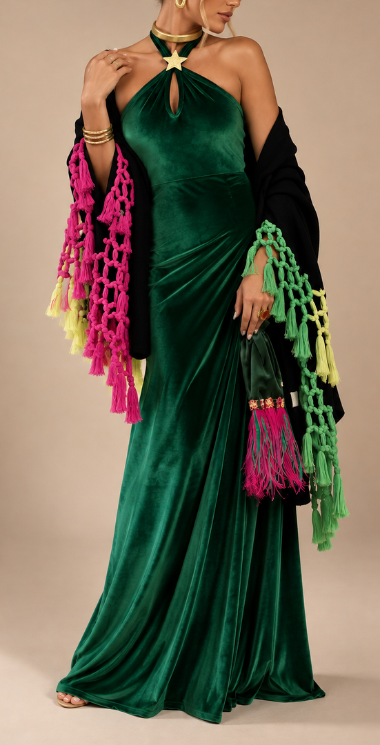 Black Multicolor Fringe Cape