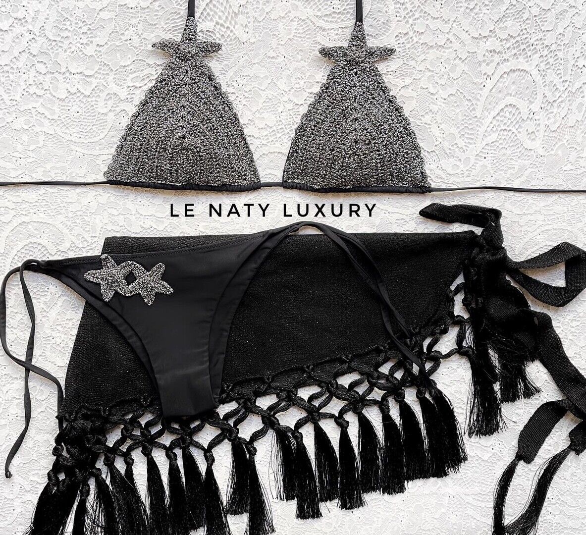 Mini Skirt Boho Frange Nero Glitter Luxury