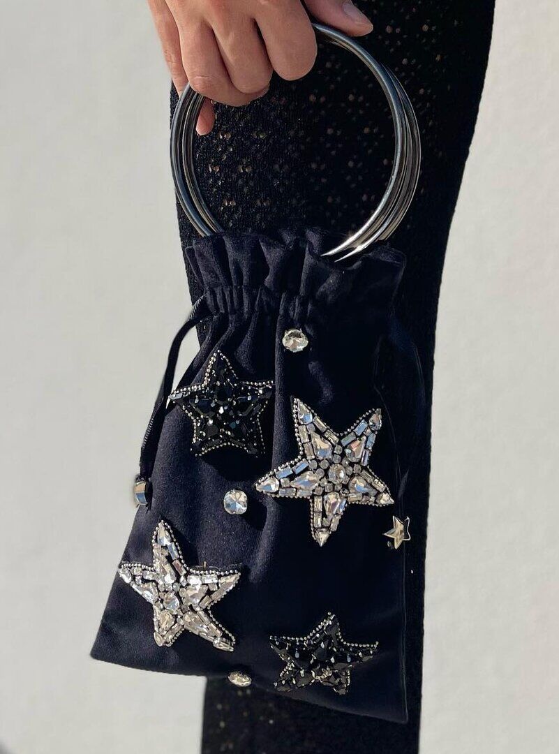 Mini Bag Velluto Nera Stelle Argento