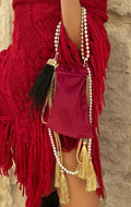 Mini Bag Velluto Rosso Scuro con Perle