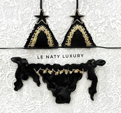 Bikini Triangolo Glitter Barocco Nero Contrasto Oro Luxury