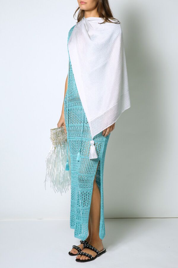 Glitter Openwork Poncho with Tassels