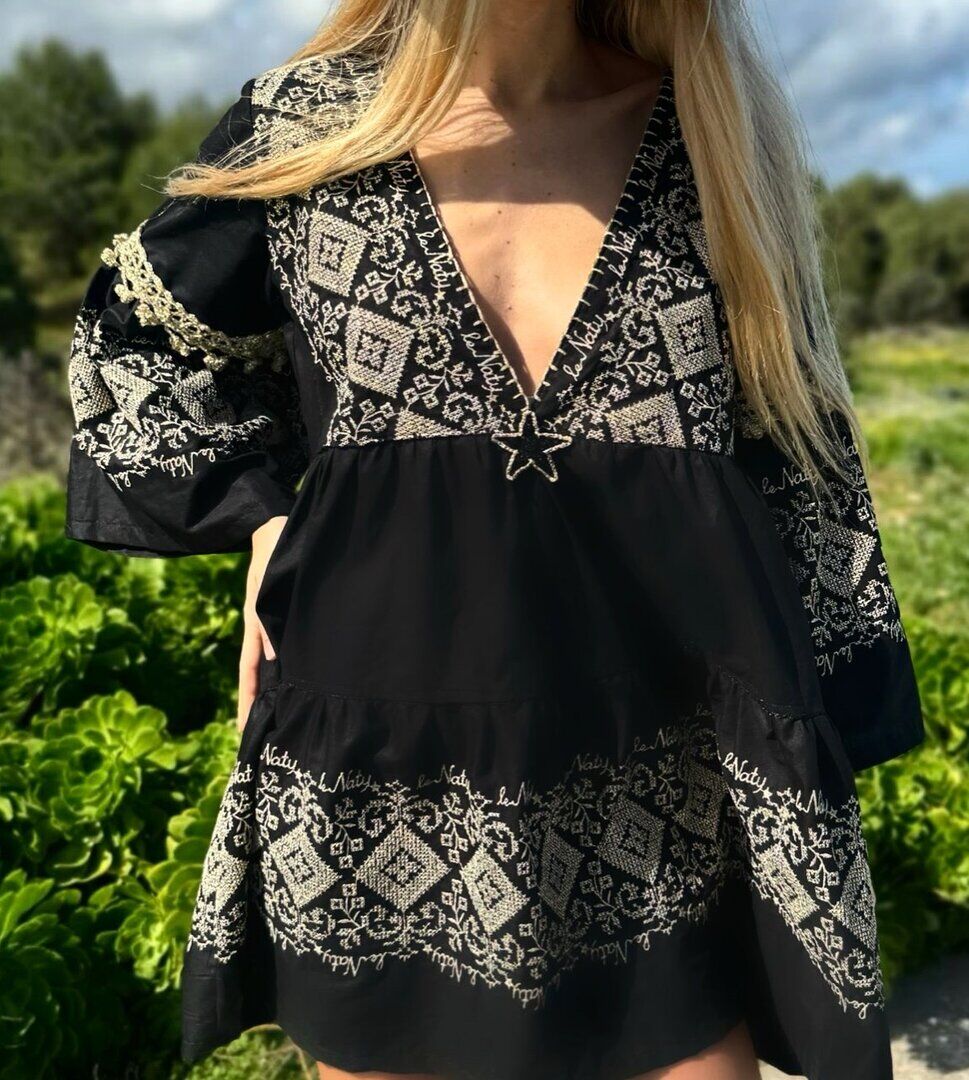 Mini Dress Nero Punto e Croce Oro