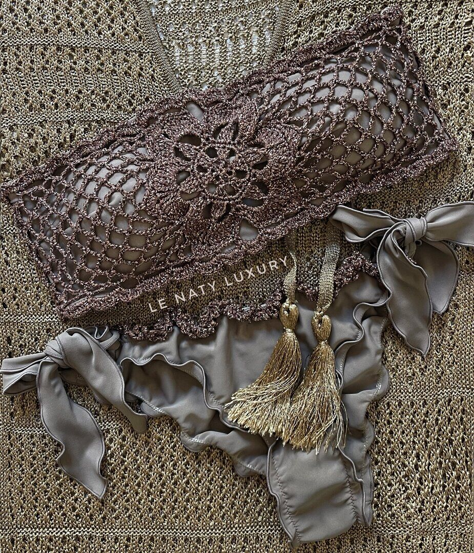 Bikini Fascia Glitter Fiore Italiano Fango e Marrone