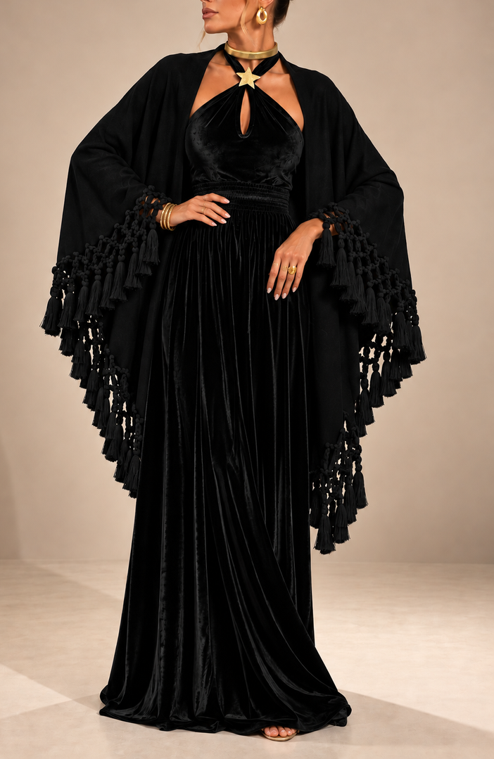 Black Velvet Top and Skirt Set