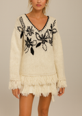 Pull Flora Bianco Antico Frange