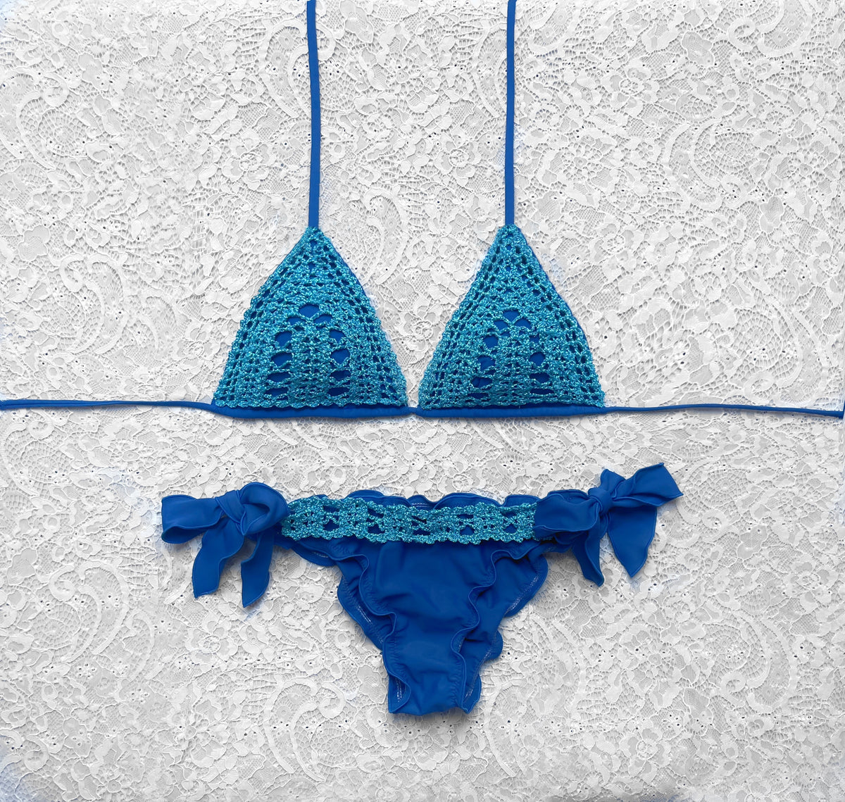 Blue and Light Blue Net Triangle Bikini