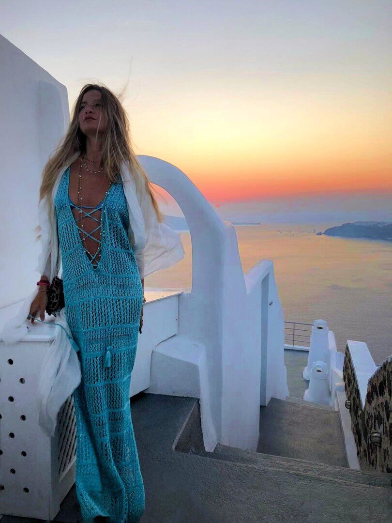 Long luxury glitter net dress in light blue