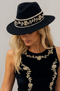Black Hat Gold Glitter Flowers