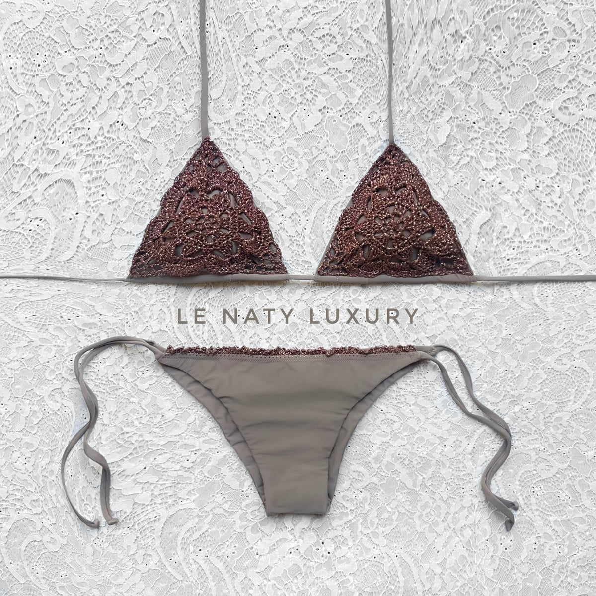 Glitter Triangle Bikini Sea Flower Mud and Burnt Brown