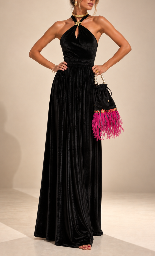 Black Velvet Top and Skirt Set