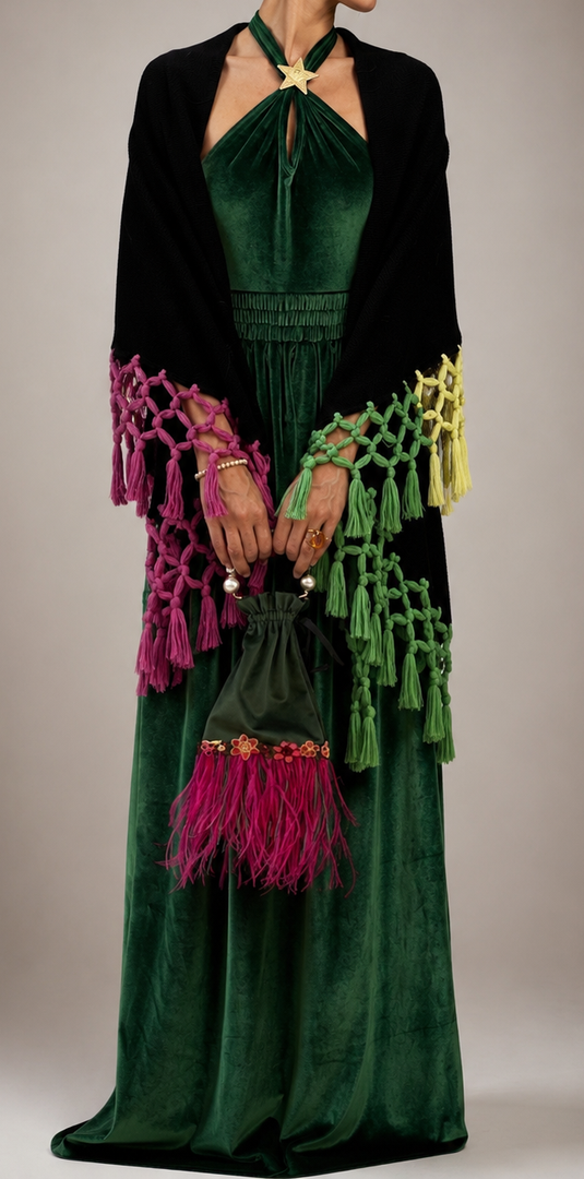 Green Velvet Top and Skirt Set
