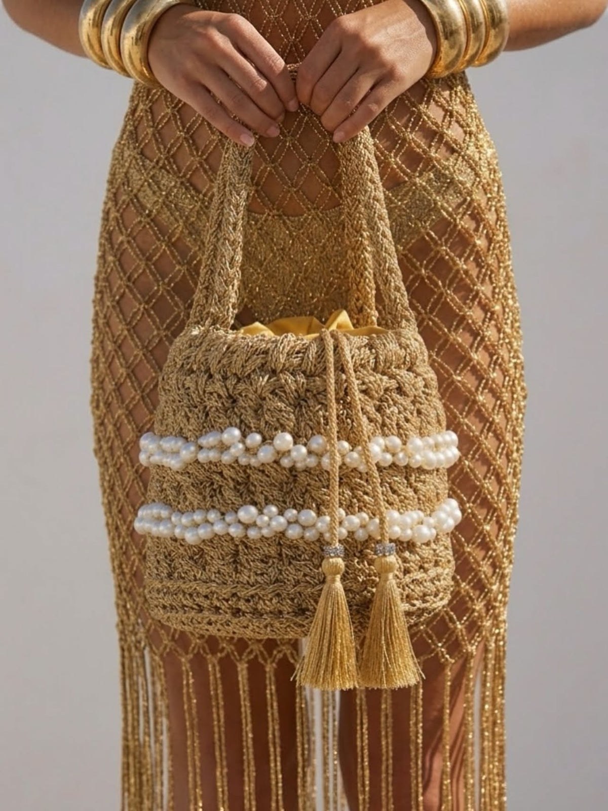 Gold Pearl Macramé Bag Limited Edition Luxury