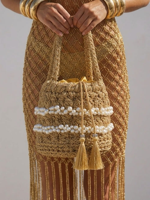 Gold Pearl Macramé Bag Limited Edition Luxury