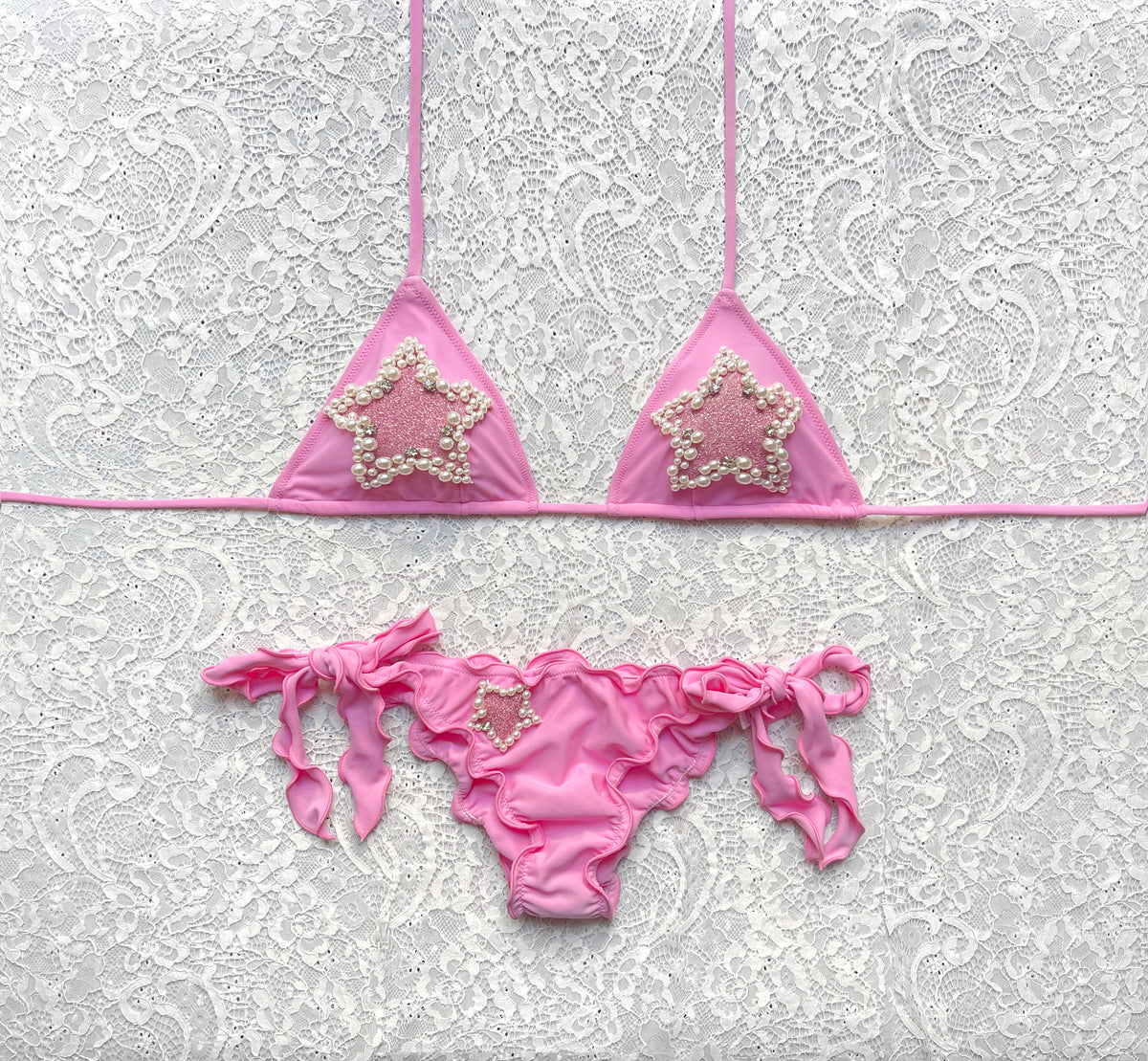 Bikini Triangolo Perla Stellata Rosa