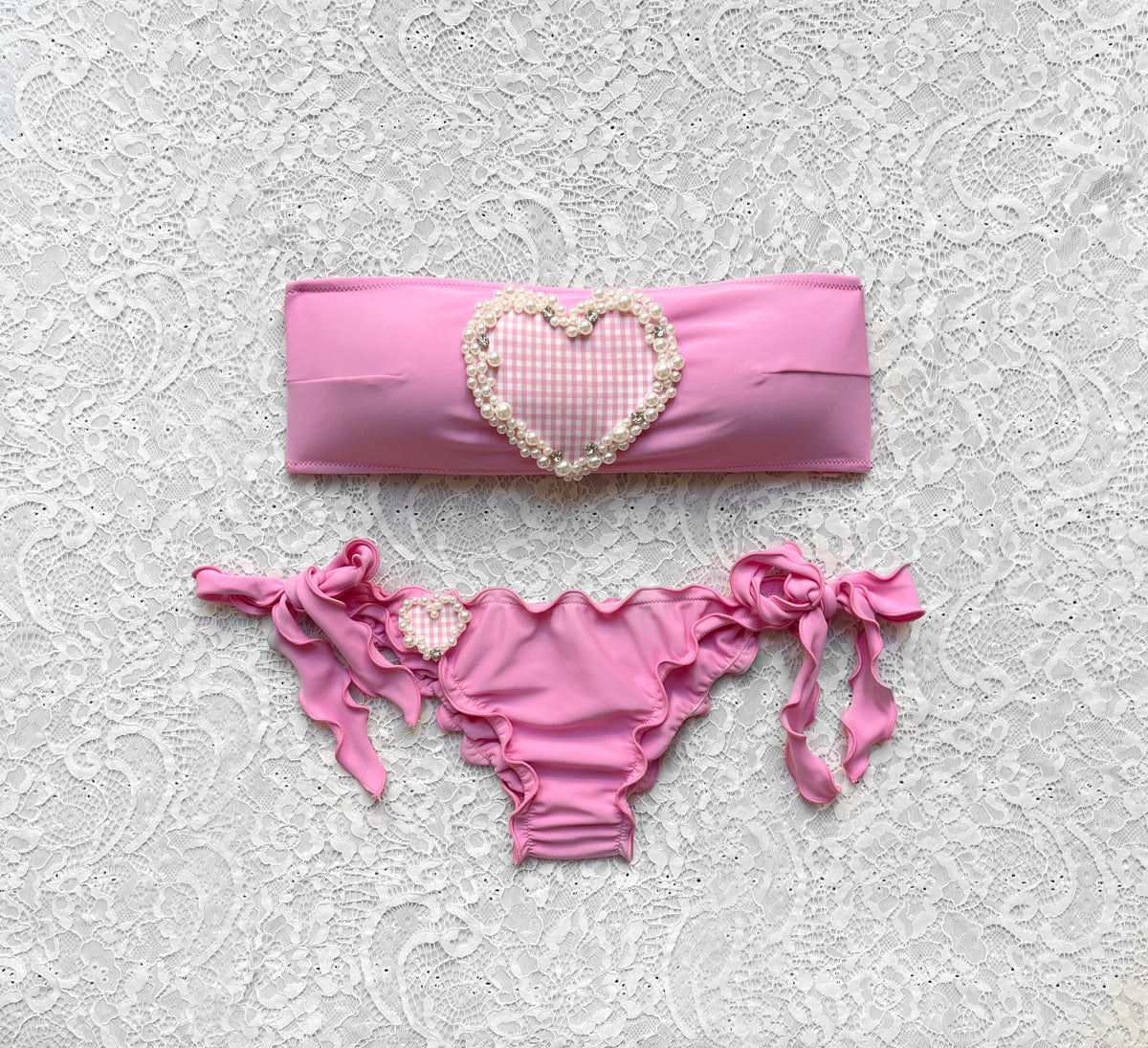 Bikini Fascia Rosa Cuore di Perle Vichy