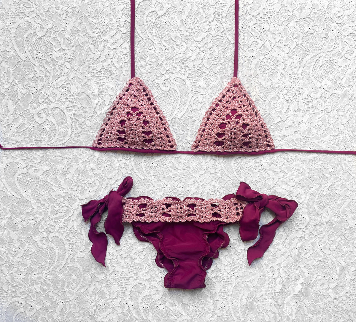 Bikini Triangolo Net Magenta e Rosa
