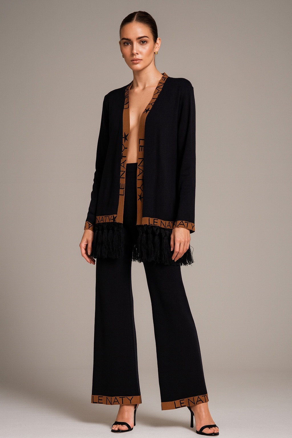 Pantaloni Lana Merino Nero e Biscotto