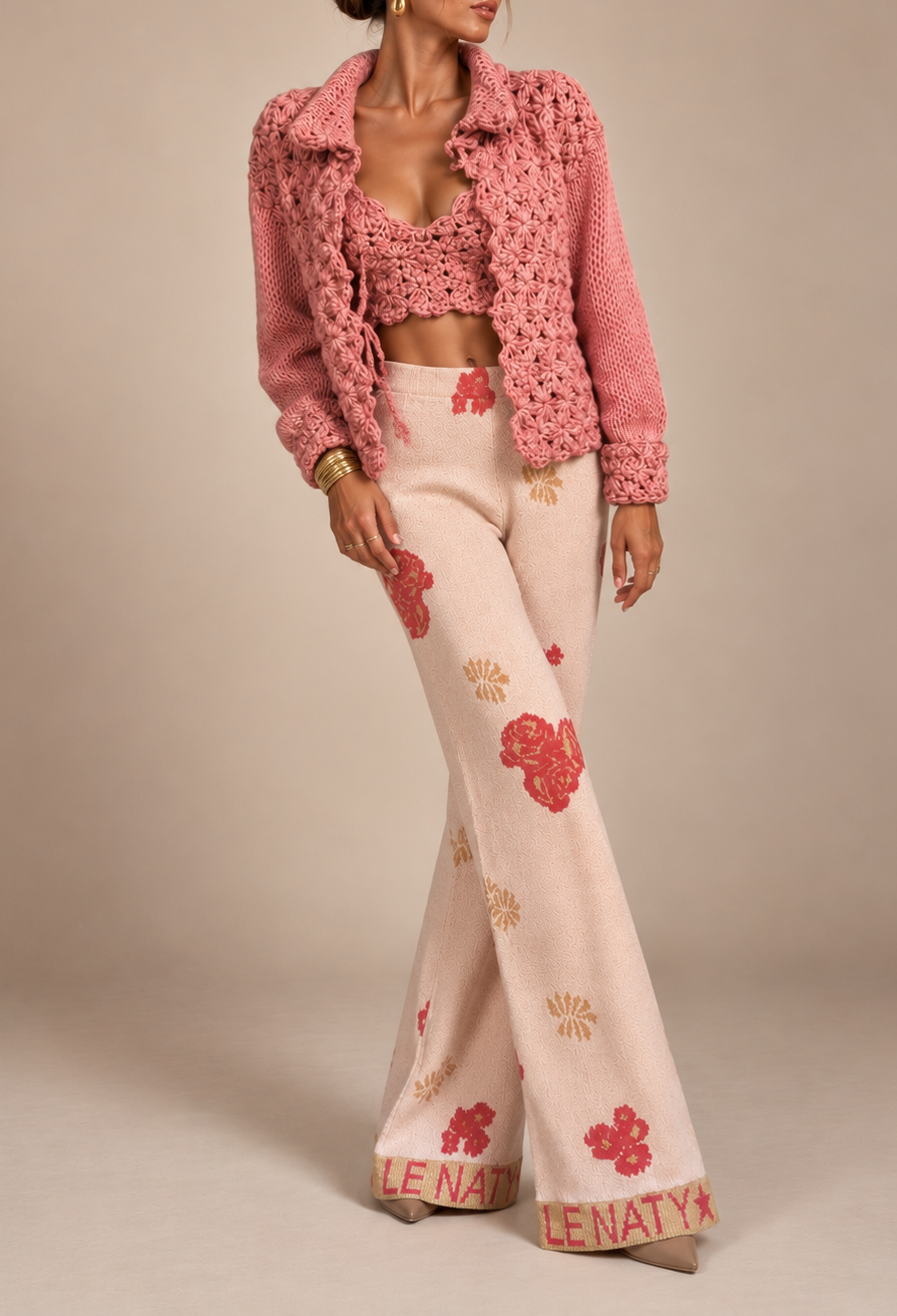 Pink Glitter Floral Pants