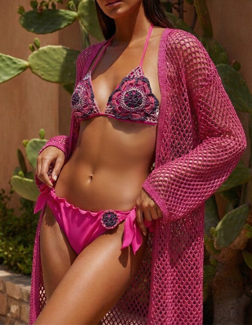 Bikini Triangolo Passiflora Fuxia