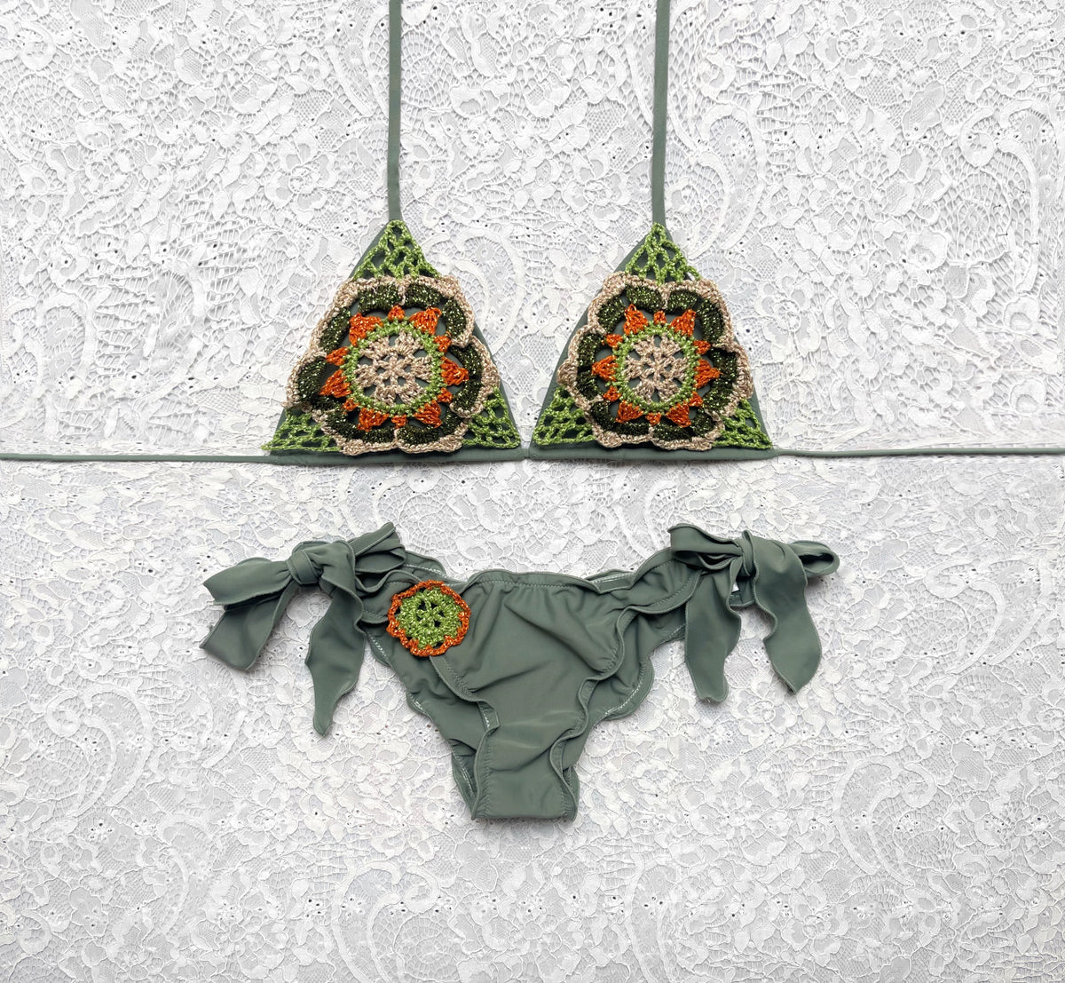 Army Green Passiflora Triangle Bikini