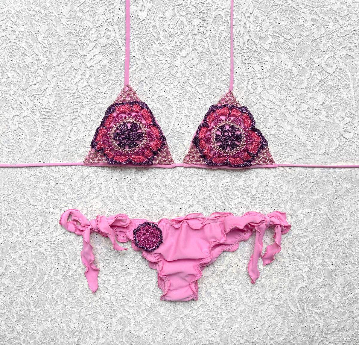 Candy Pink and Magenta Passiflora Triangle Bikini