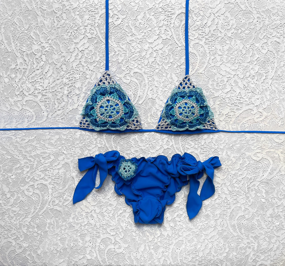 Blue and Light Blue Multicolor Passiflora Triangle Bikini