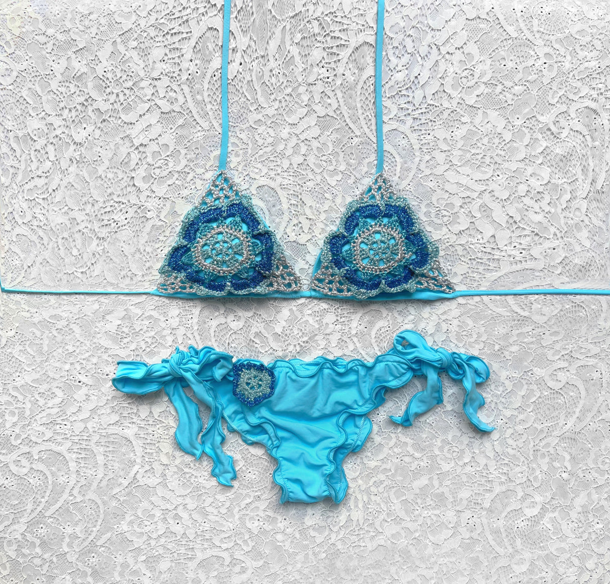 Bikini Triangolo Passiflora Azzurro