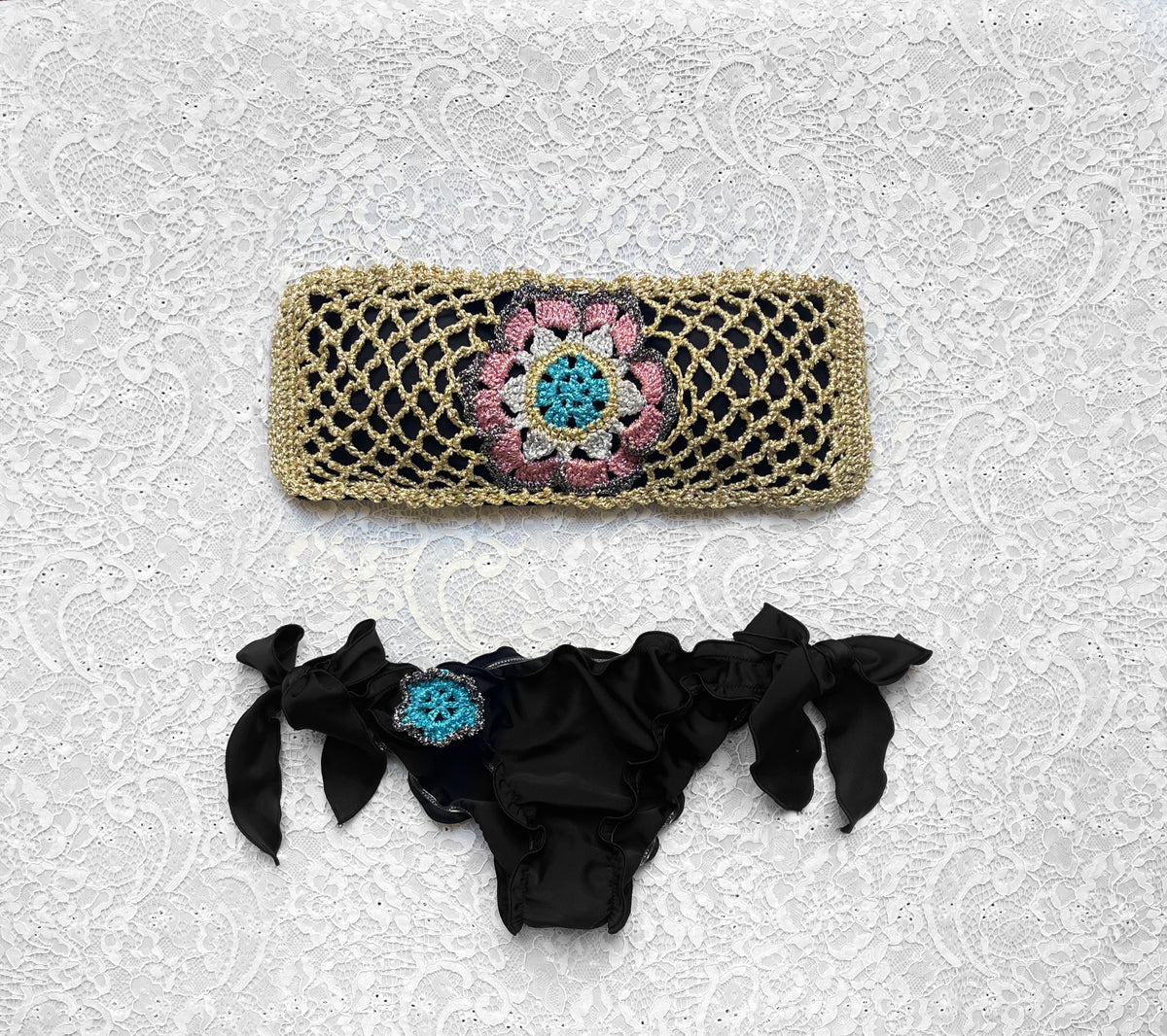 Bikini Fascia Passiflora Nero e Azzurro Bicolor