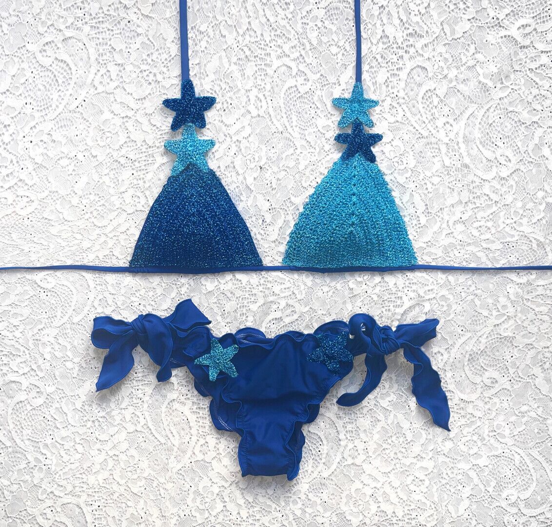 Bicolor Blue Glitter Star Triangle Bikini