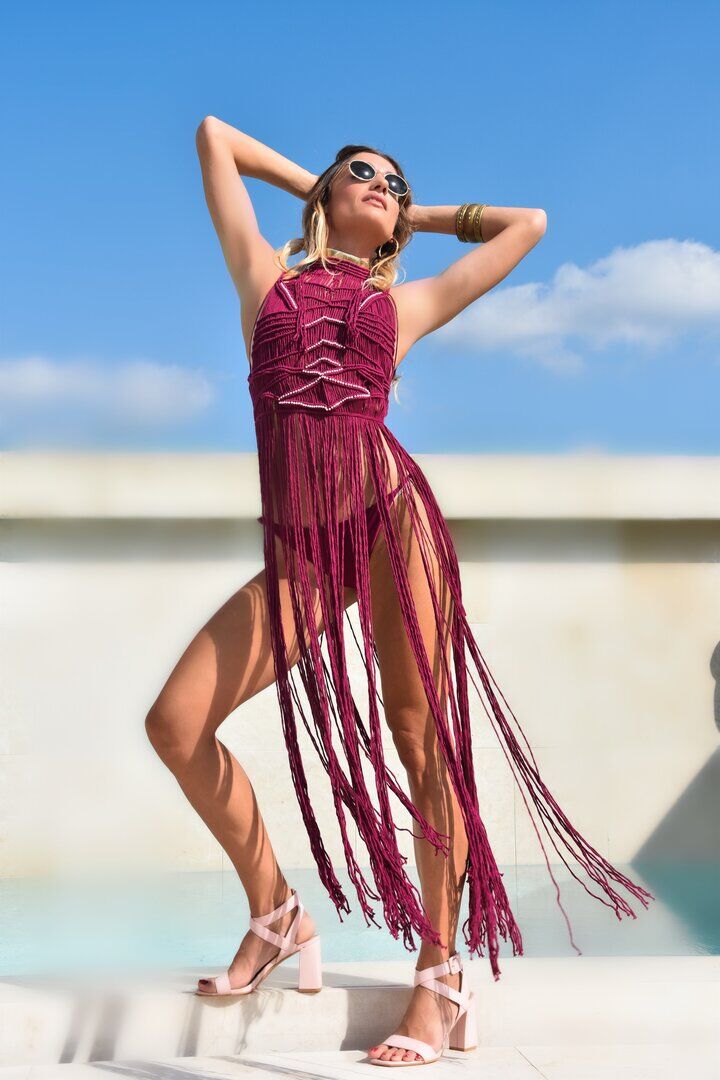 Magenta Macramé Dress