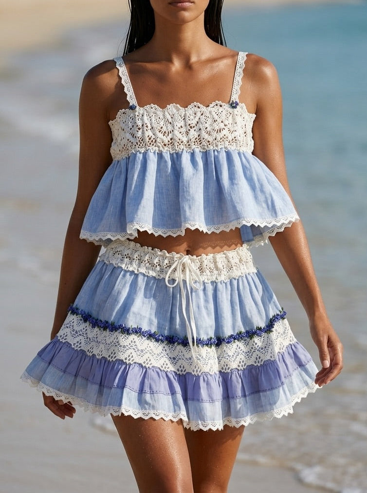 Top e Gonna Lilly Lino Azzurro