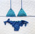 Bikini Triangolo Glitter Fiore del Mare Blu Azzurro