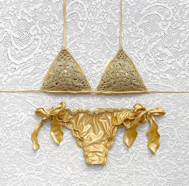 Gold Sea Flower Glitter Triangle Bikini