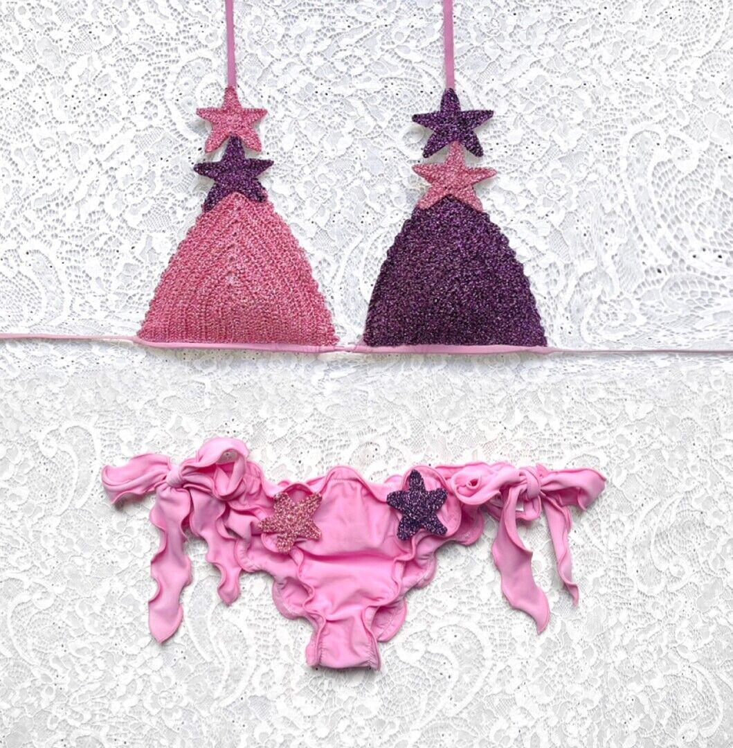 Pink Bicolor Glitter Star Triangle Bikini