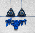 Blue and Black Multicolor Passiflora Triangle Bikini