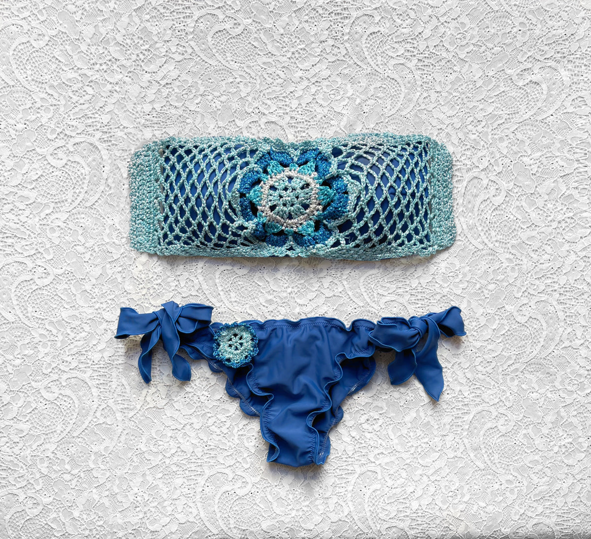 Bikini Fascia Passiflora Blu e Azzurro Multicolor