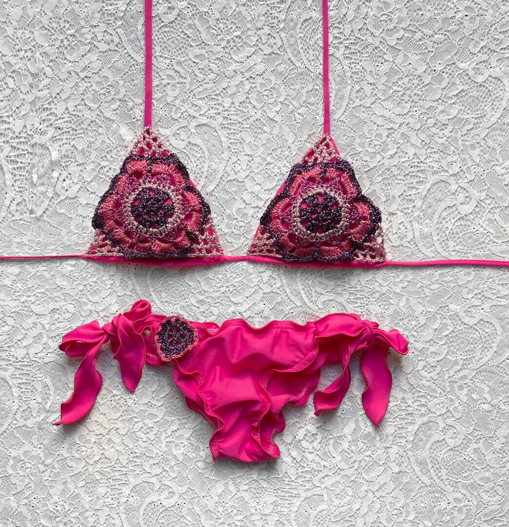 Bikini Triangolo Passiflora Fuxia