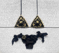 Bikini Triangolo Fiore del Pensiero Nero e Oro Bicolor Limited Edition