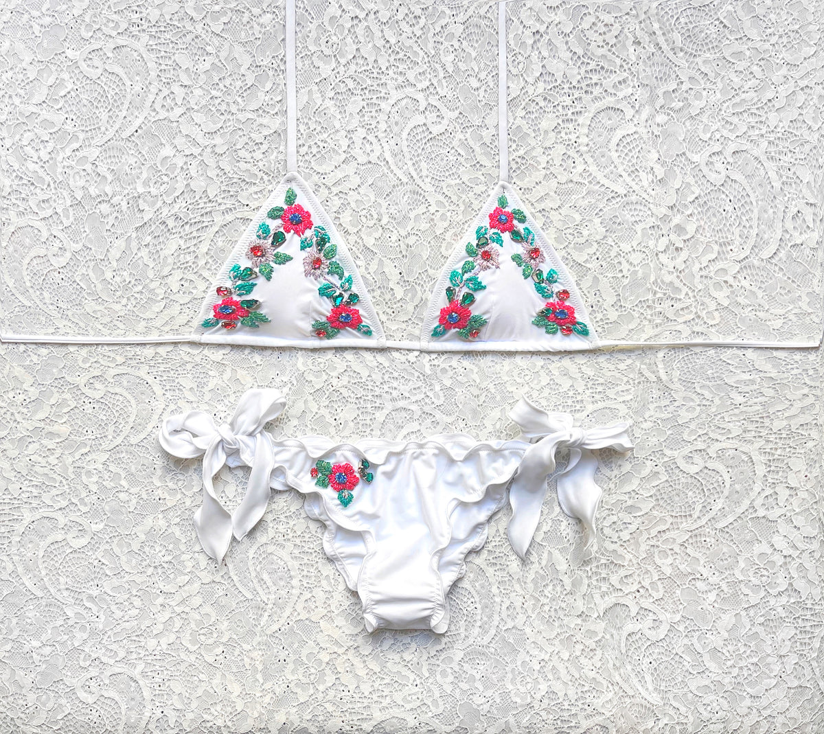 Bikini Triangolo Flora Bianco Multicolor