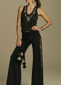 Dark Grey Floral Velvet Trousers