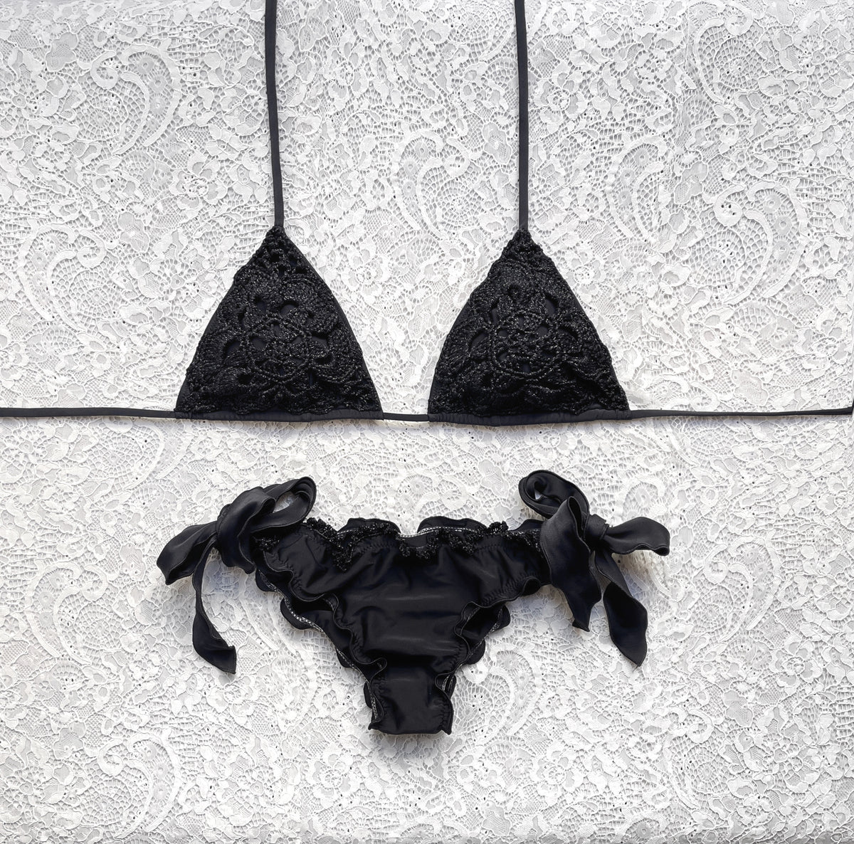Bikini Triangolo Glitter Fiore del Mare Nero