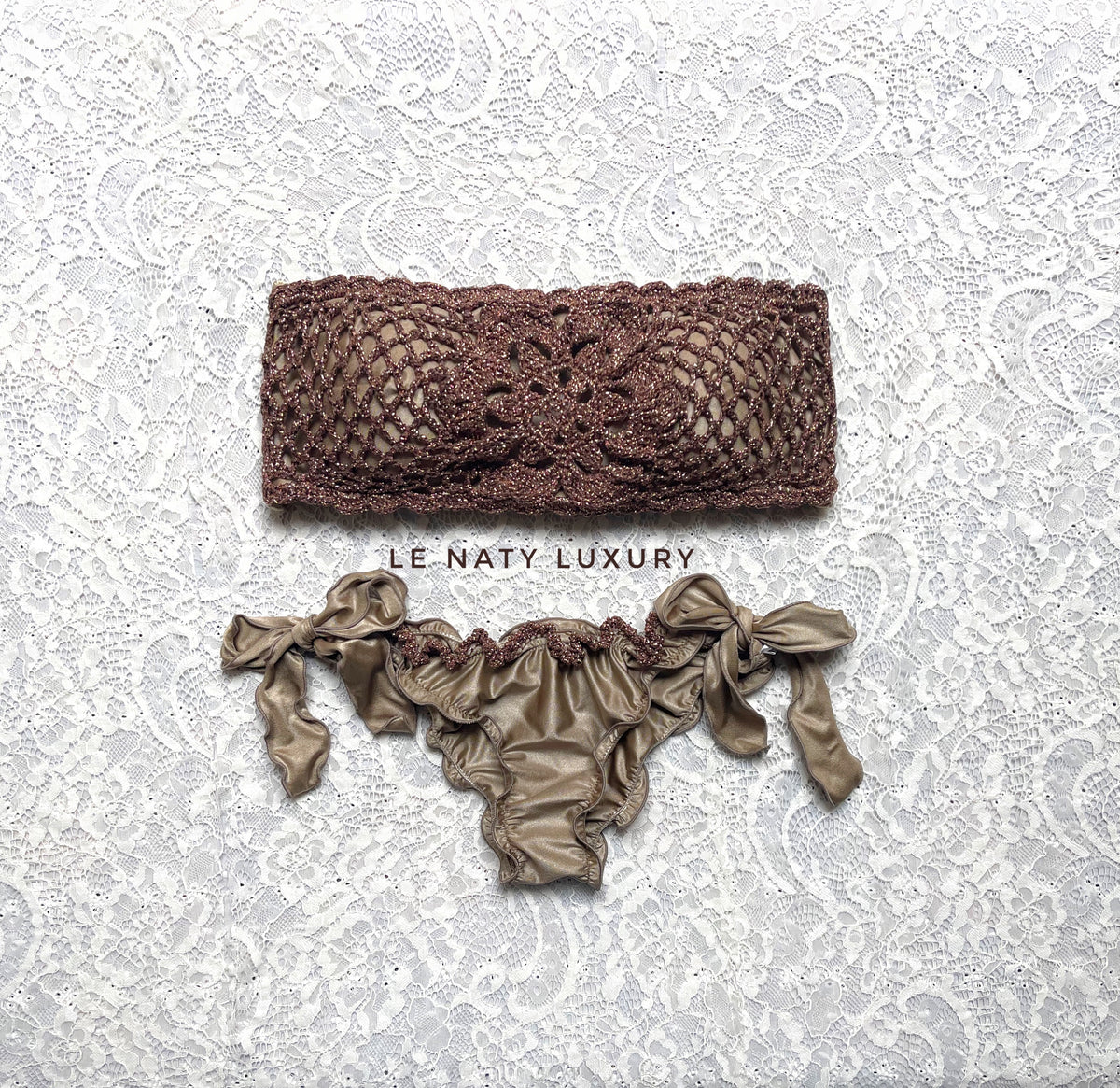 Bikini Fascia Glitter Fiore Italiano Bronzo Glitter Marrone Bruciato