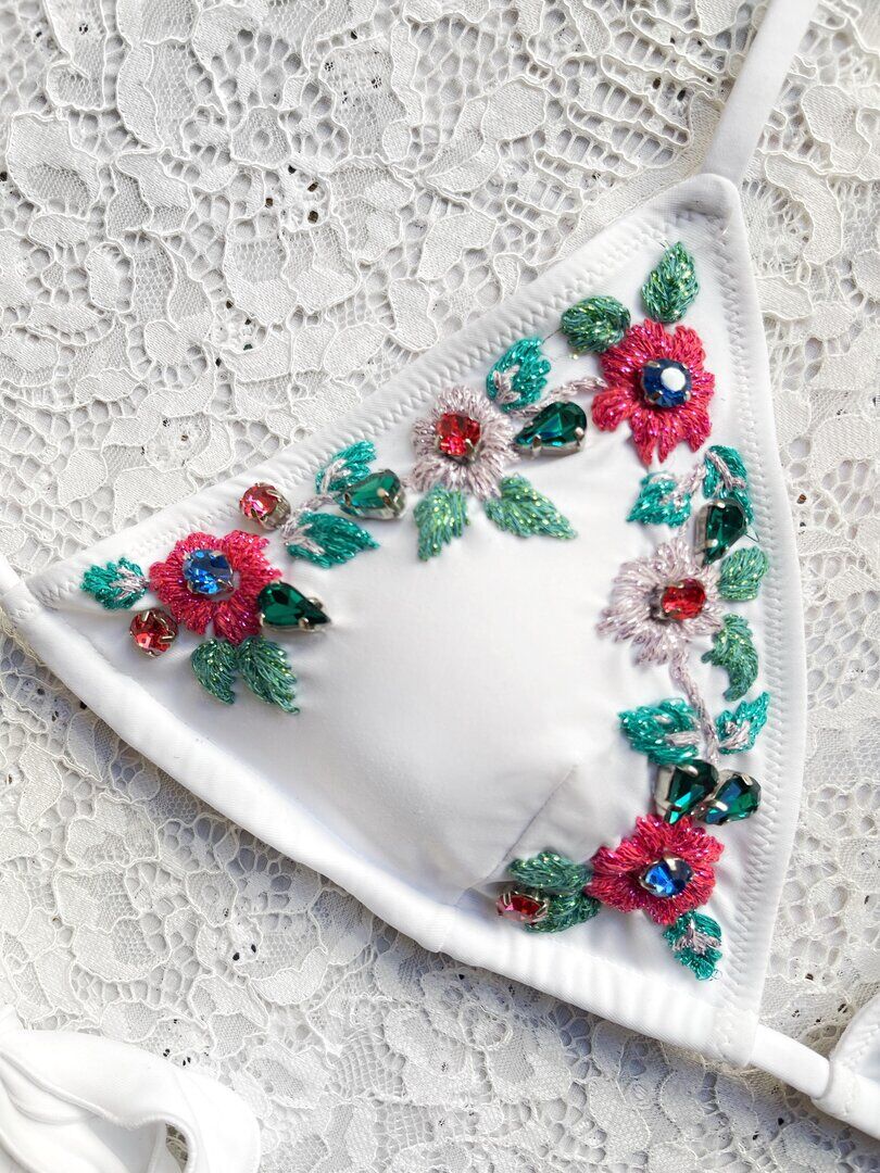 Bikini Triangolo Flora Bianco Multicolor