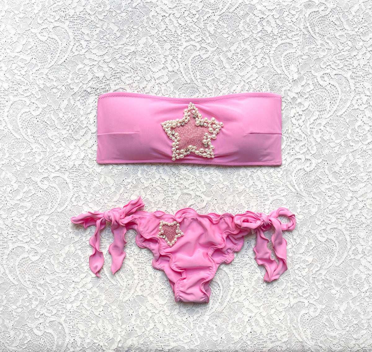 Bikini Fascia Perla Stellata Rosa