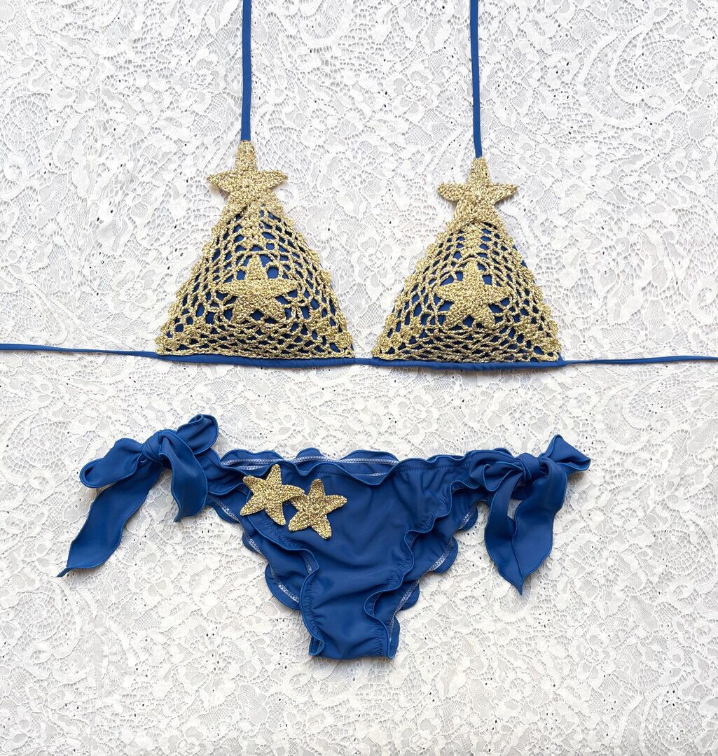 Bikini Triangolo Stella Marina Blu e Oro Limited Edition