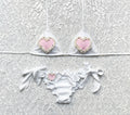 White Triangle Bikini with Pearl Heart Gingham
