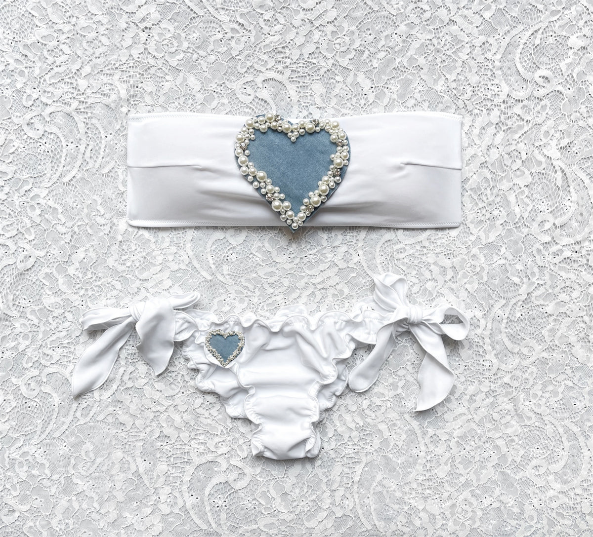 Bikini Fascia Bianco Cuore di Perle Jeans