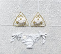 White and Gold Pansy Print Triangle Bikini Bicolor Limited Edition